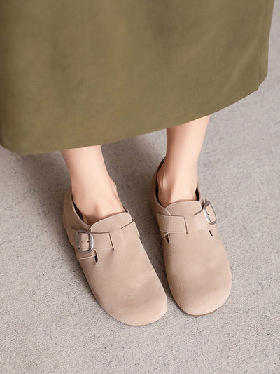 Women Summer Pure Color Leather Suede Flat Shoes