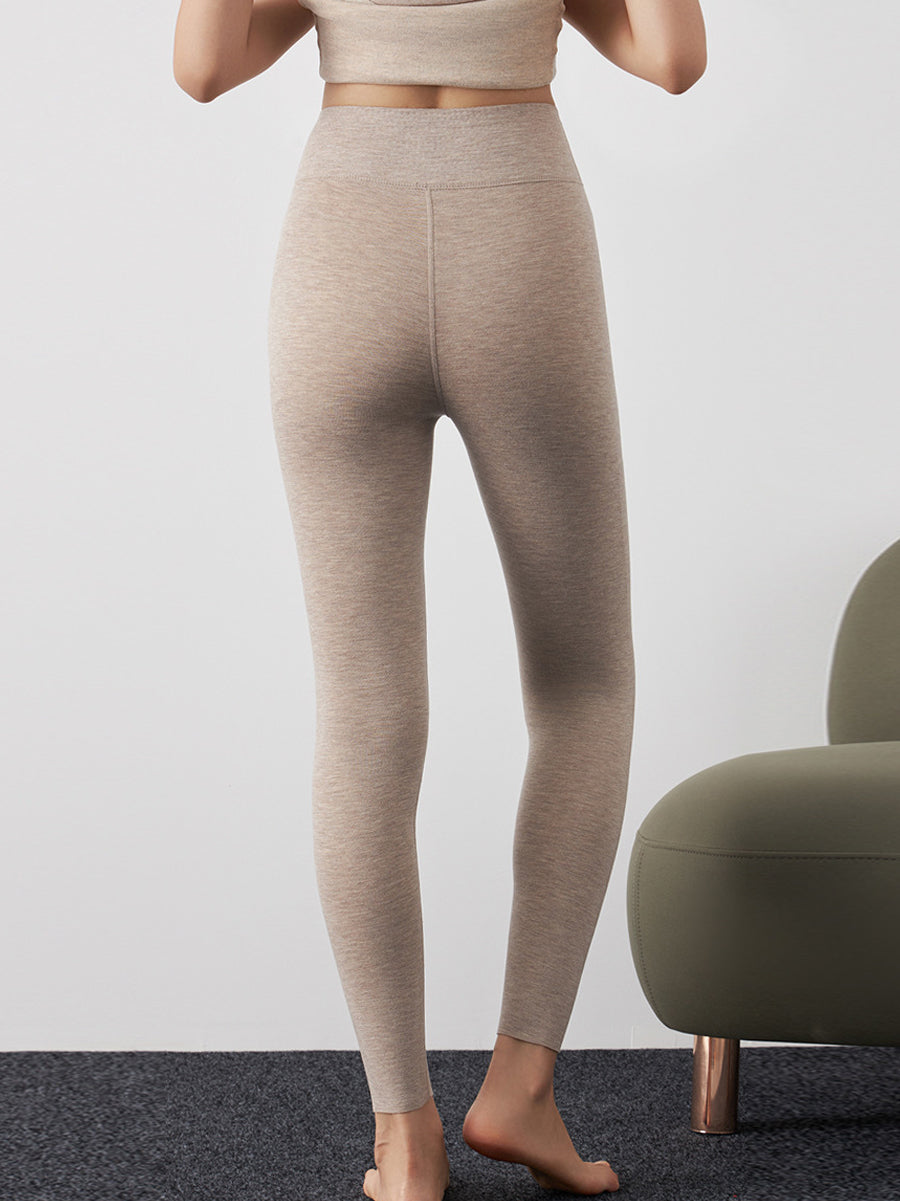 Women Autumn Warm Pure Color High Waist Leggings
