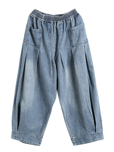 Plus Size - Simple Pure Color Loose Denim Jeans