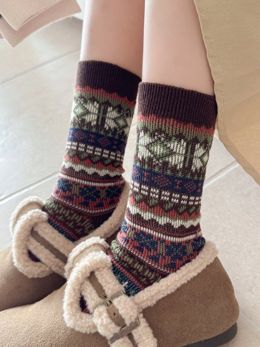 5 Pairs Women Vintage Winter Stripe Cotton Socks