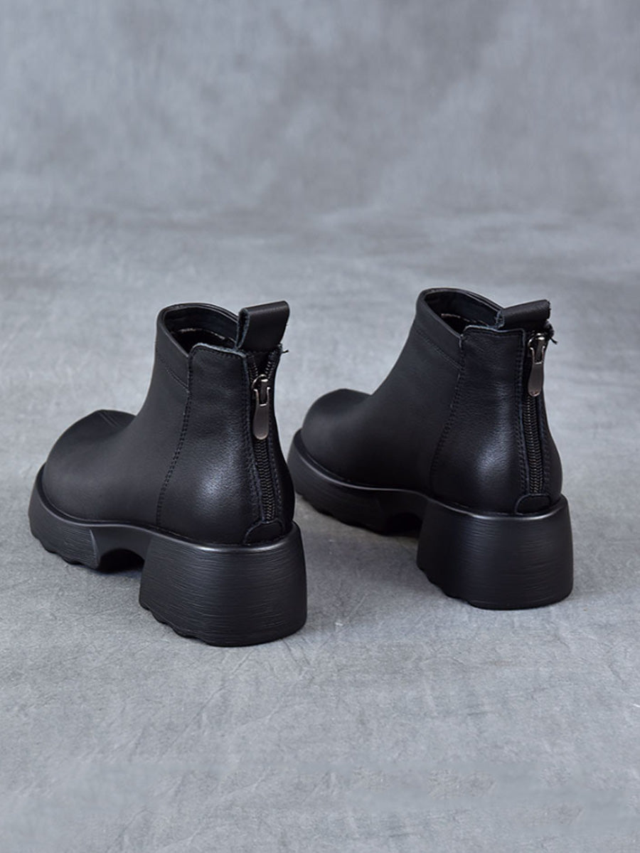 Women Winter Genuine Leather Mid-Heel Ankle Boots