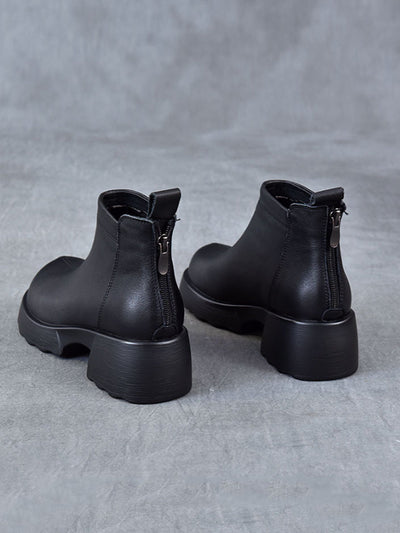 Women Winter Genuine Leather Mid-Heel Ankle Boots
