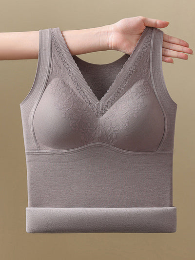 Women Autumn Warm Pure Color V-Neck Base Vest