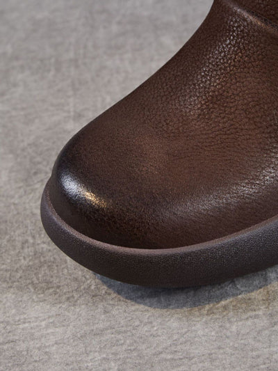 Women Winter Retro Genuine Leater Flat Boots