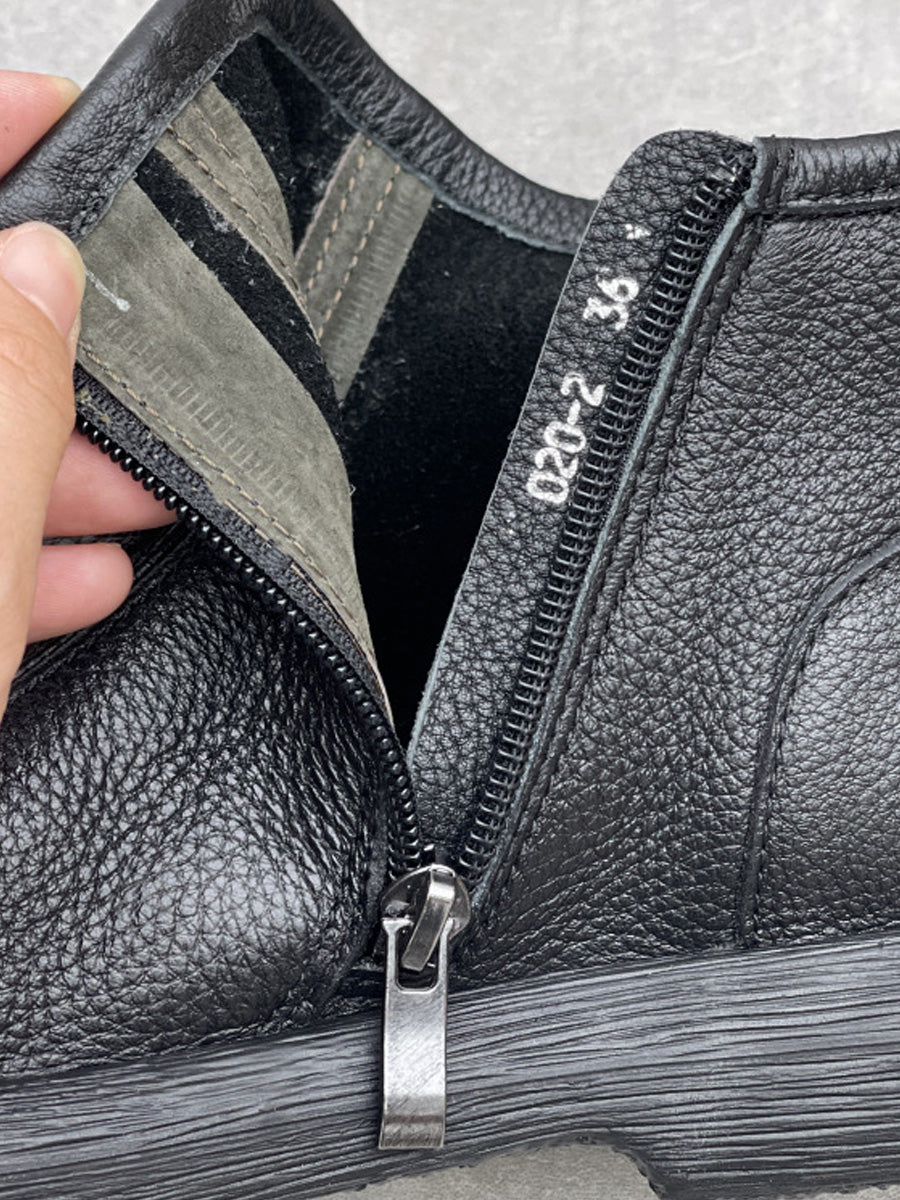 Women Winter Soft Leather Pure Color Flat Ankle Boots