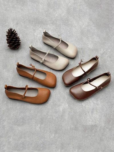 Women Casual Leather Solid Spring Square-toe Shoes