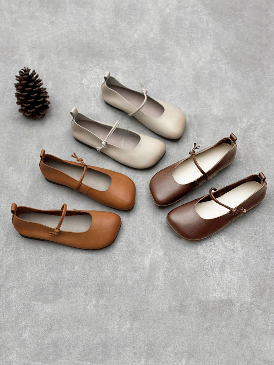 Women Casual Leather Solid Spring Square-toe Shoes