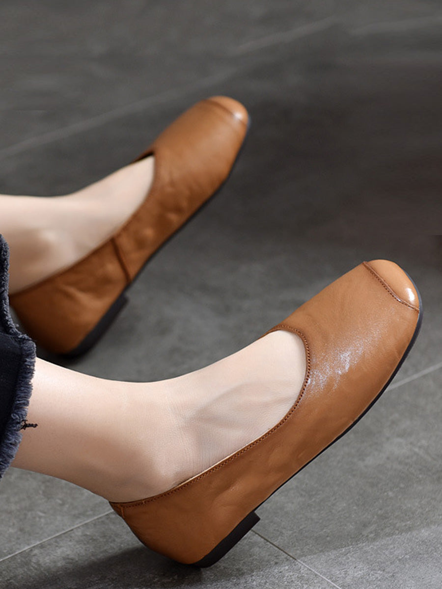 Women Casual Genuine Leather Soft Square Toe Shoes