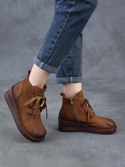 Women Winter Genuine Leather Mid-Heel Ankle Boots