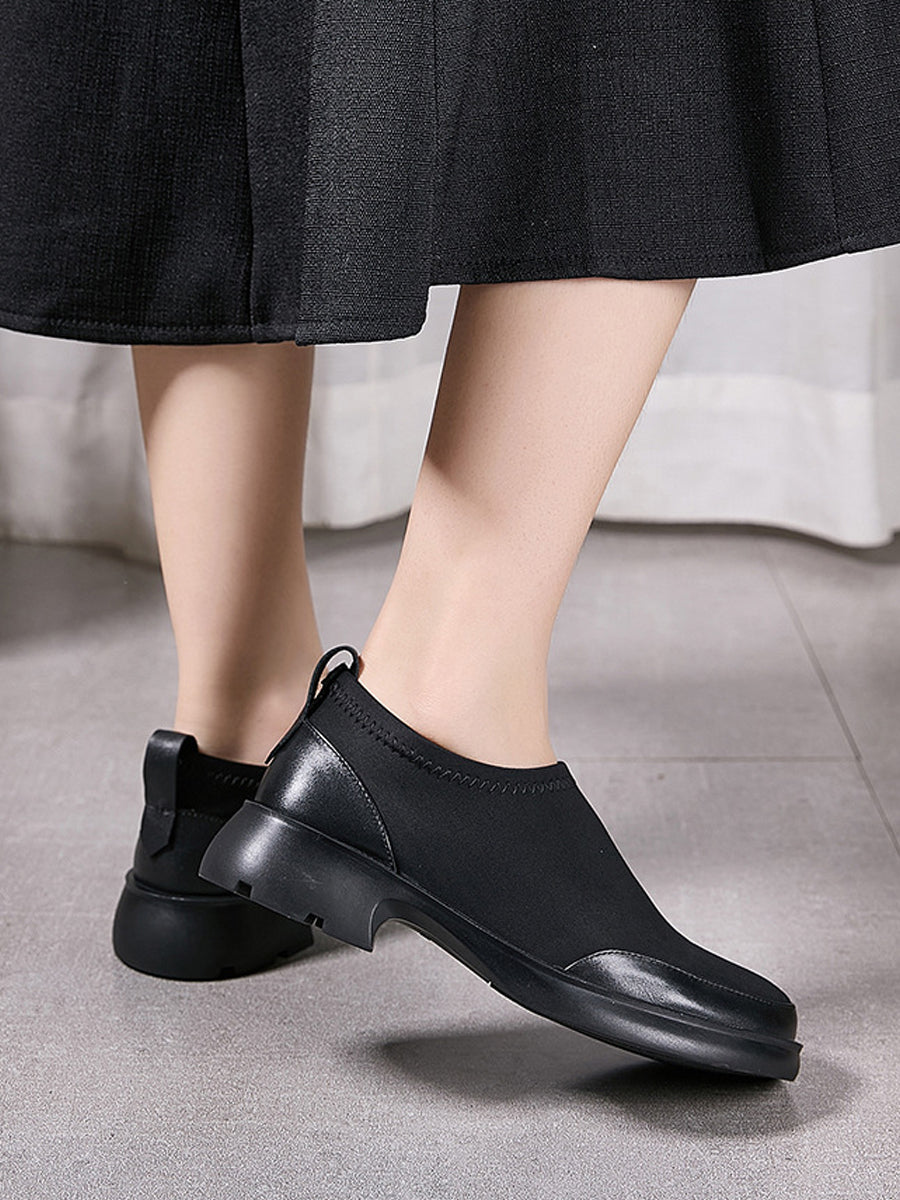 Women Winter Casual Leather Spliced Low Heel Shoes