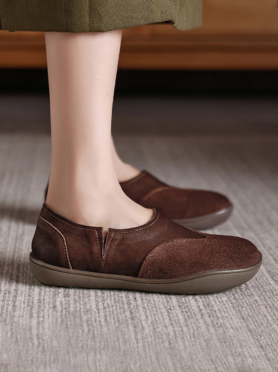 Women Autumn Genuine Leather Spliced Flat Shoes