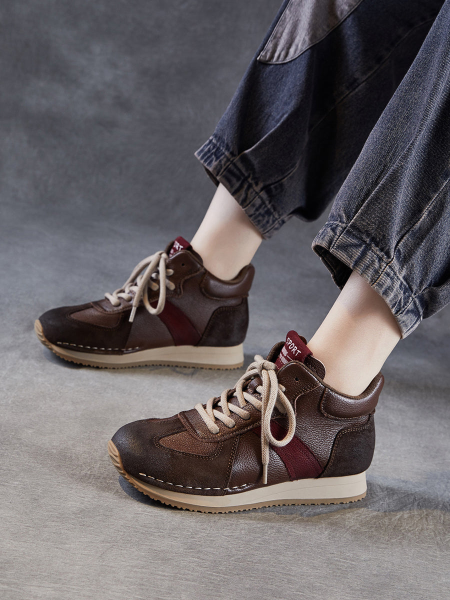 Women Vintage Genuine Leather Spliced Flat Shoes