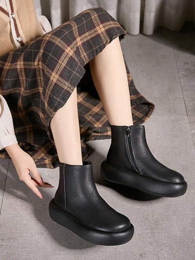Women Winter Soft Genuine Leather Platform Ankle Boots