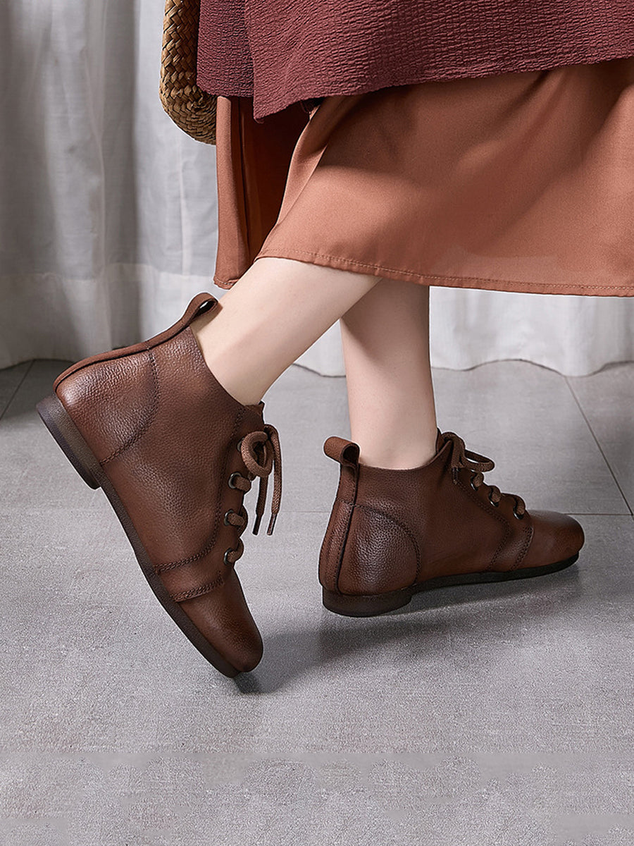 Women Genuine Leather Spliced Soft Ankle Boots