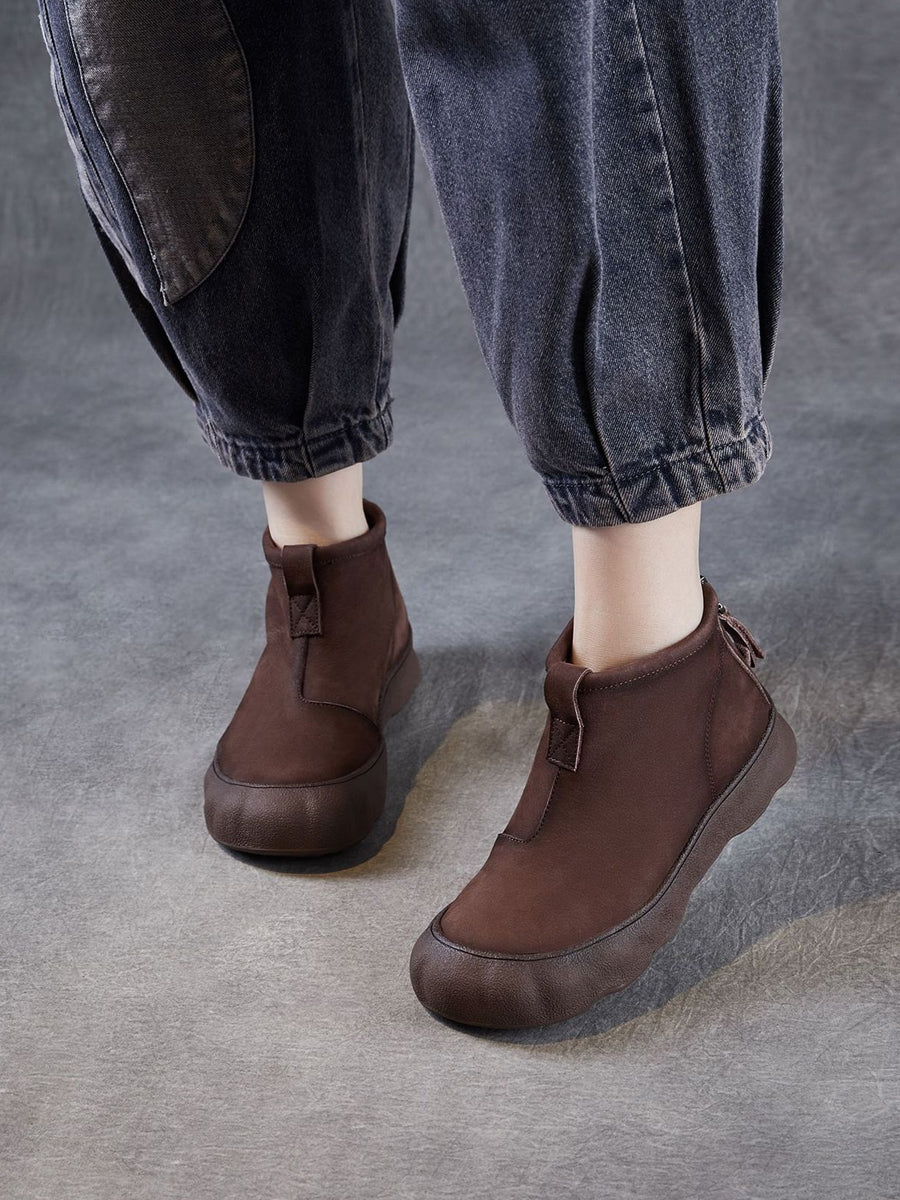 Women Winter Genuine Leather Back Zipper Flat Boots