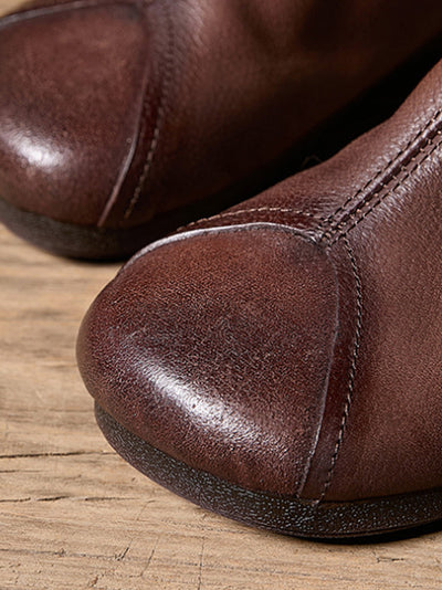 Women Vintage Genuine Leather Low Heel Ankle Boots