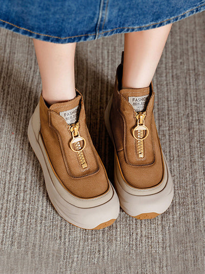 Women Autumn Retro Leather Zipper Ankle Boots