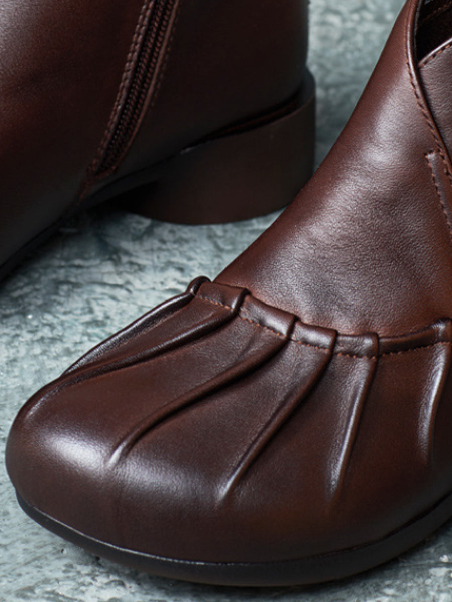 Women Vintage Autumn Leather Spliced Low Heel Boots