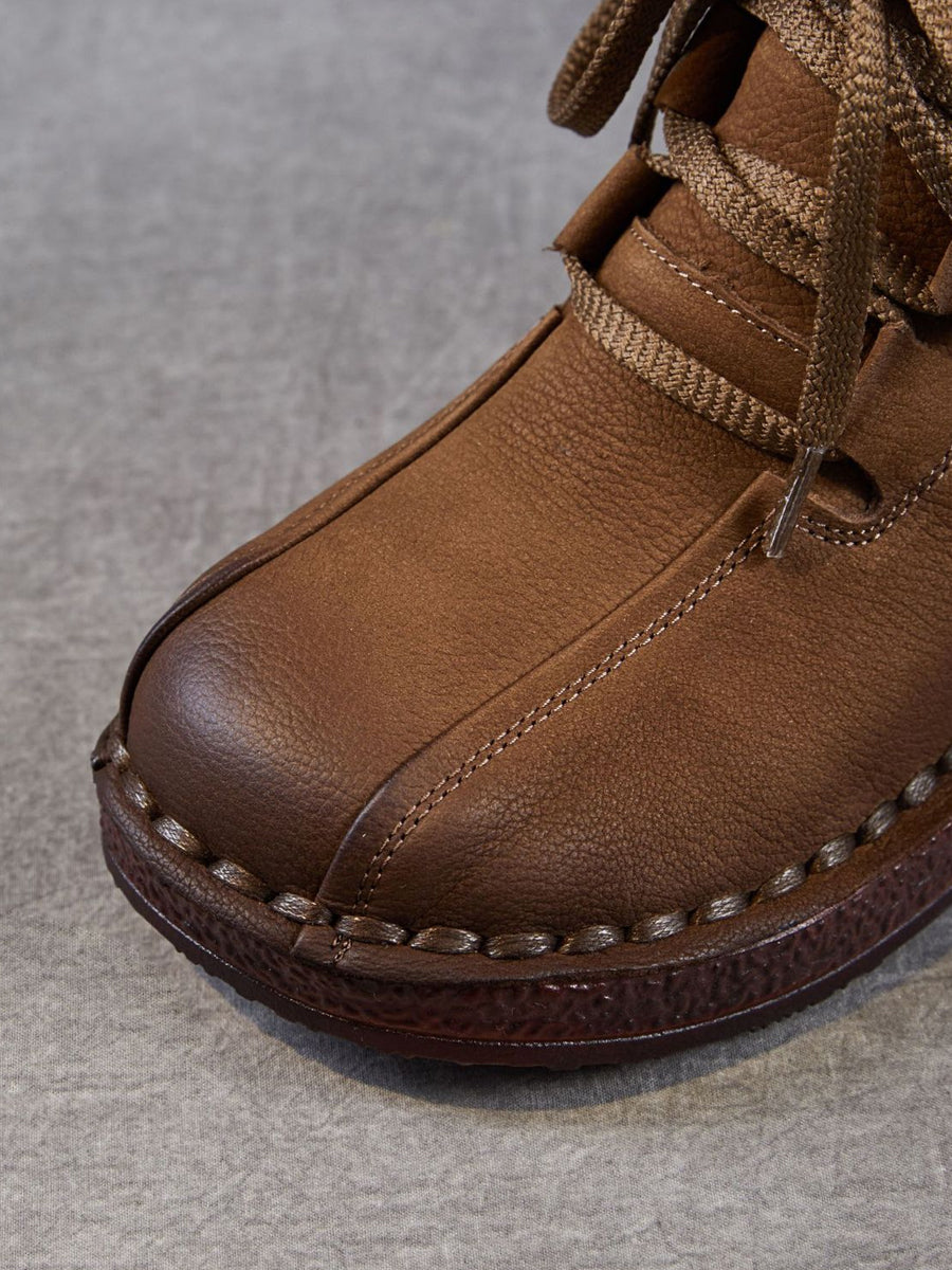 Women Pure Color Genuine Leather Platform Ankle Boots