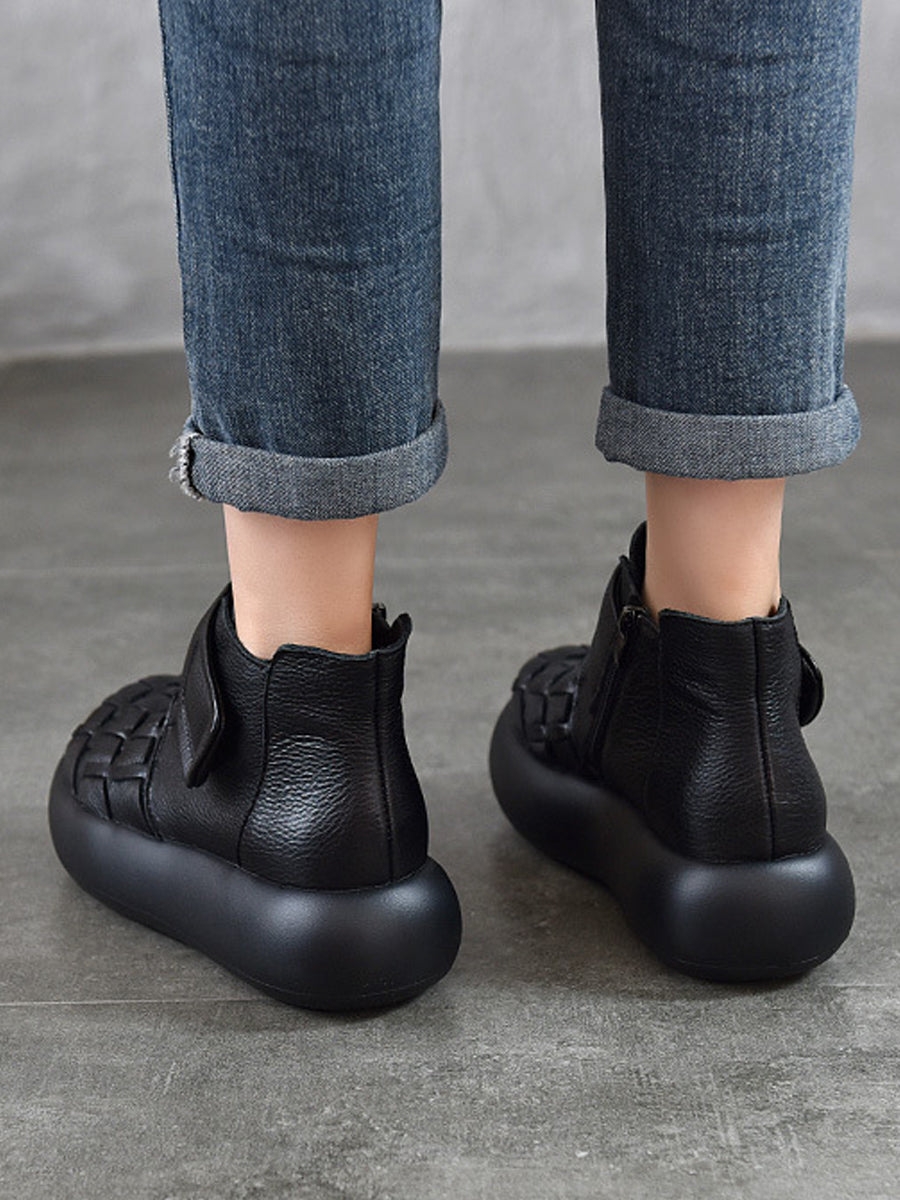 Women Retro Genuine Leather Platfrom Boots