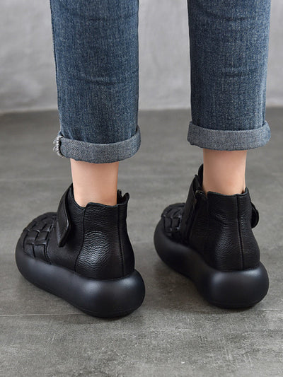 Women Retro Genuine Leather Platfrom Boots