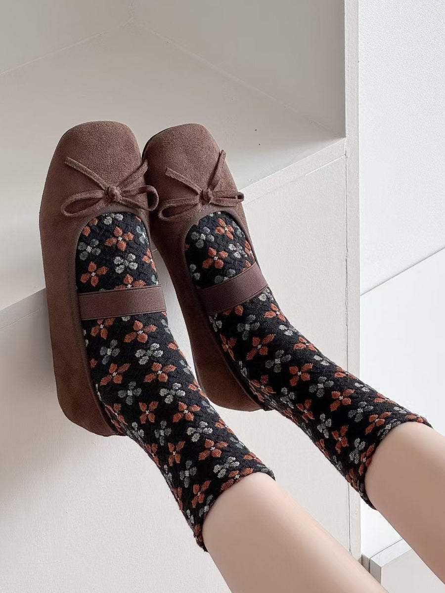 5 Pairs Women Autumn Artsy Floral Jacquard Socks