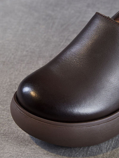 Women Genuine Leather Pure Color Platfrom Shoes