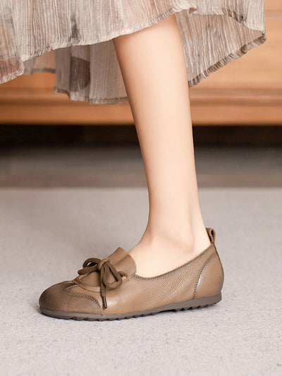 Women Autumn Genuine Leather Spliced Strap Flat Shoes