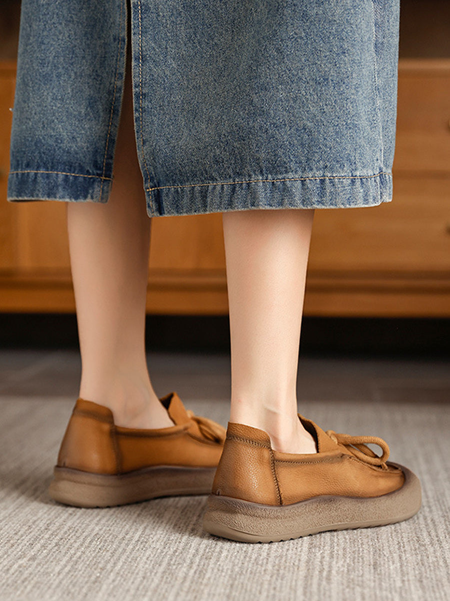 Women Vintage Genuine Leather Strap Flat Shoes