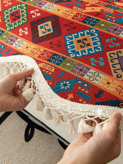 Ethnic Print Tassel Queen Bedcover Sofa Blanket