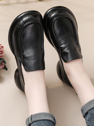Women Autumn Elegant Genuine Leather Mid Heel Shoes