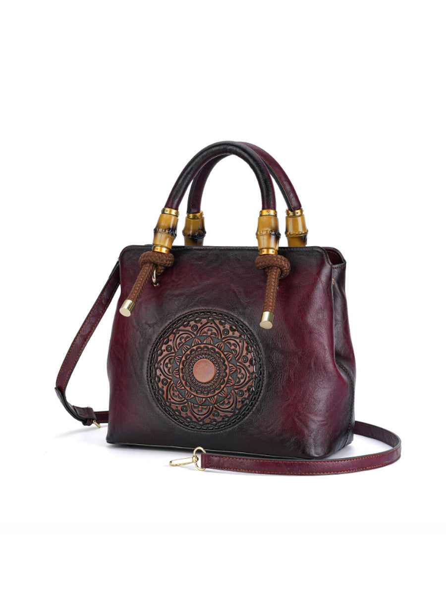 Women Vintage Flower Embossing Handbag Crossbody Bag