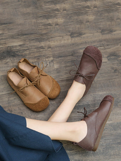 Women Retro Genuine Leather Spliced Flat Shoes