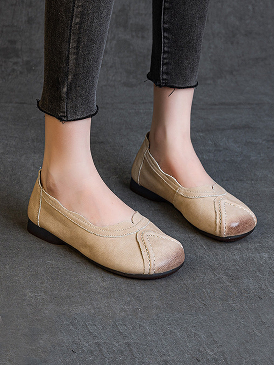 Women Summer Retro Genuine Leather Spliced Shoes