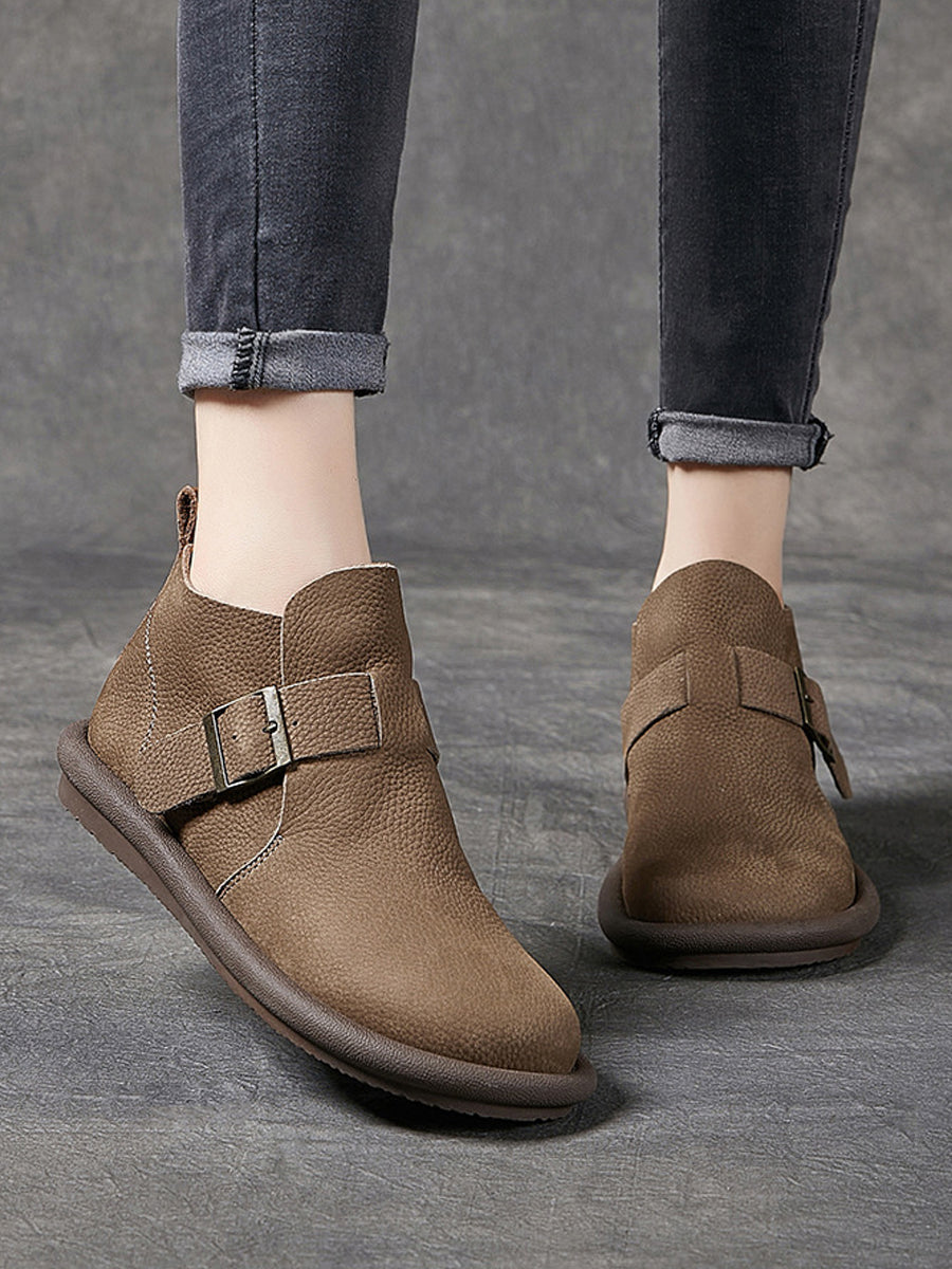Women Vintage Soft Leather Flat Ankle Boots