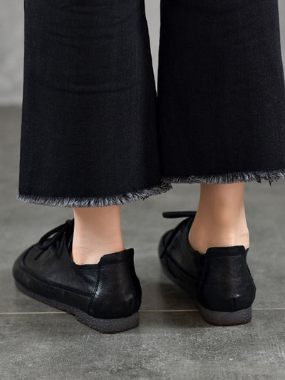 Women Vintage Genuine Leather Spliced Low Heel Shoes