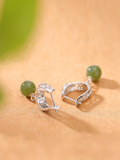 S925Silver Flower Jade Bead Earrings