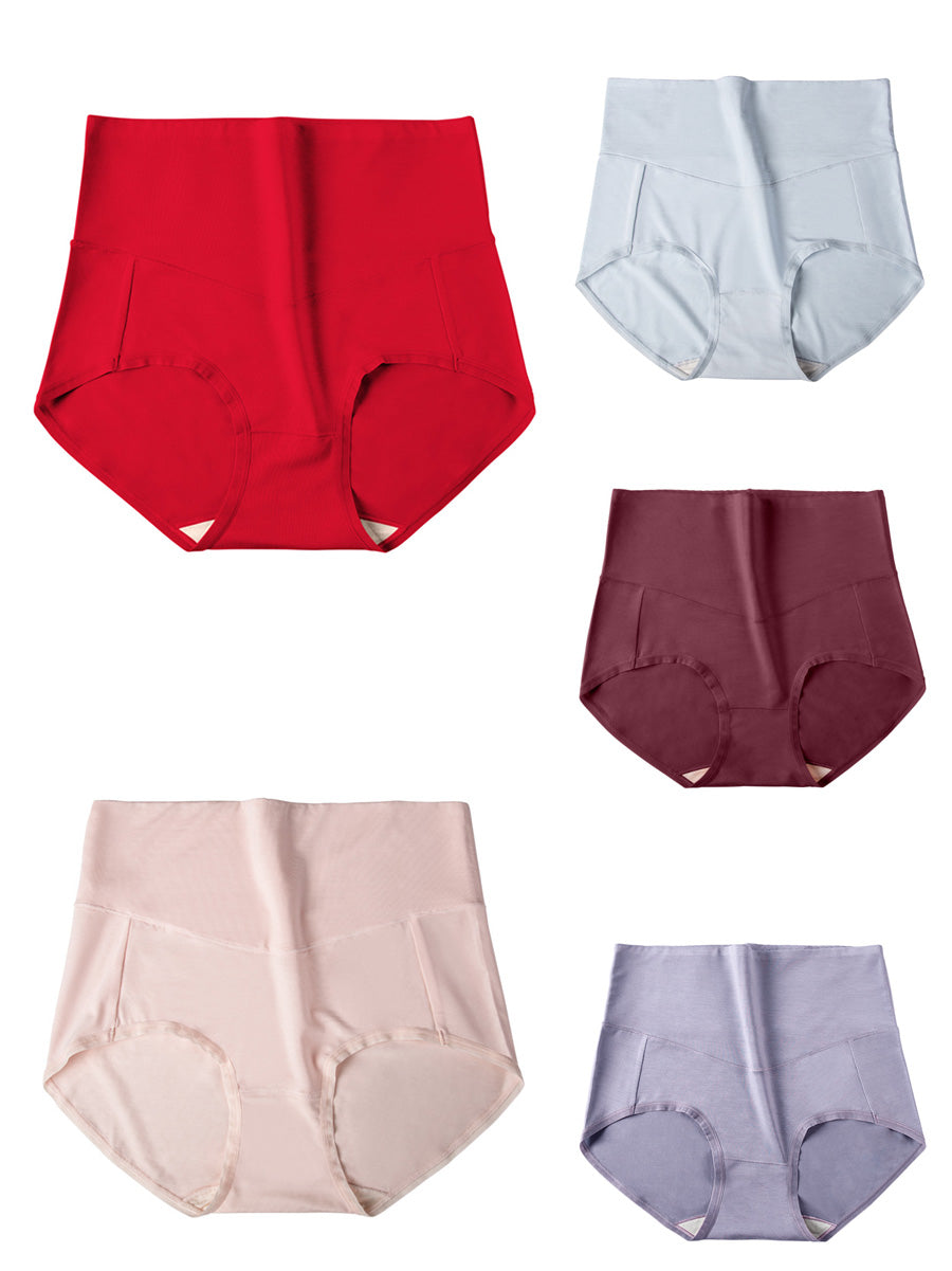 5 Pieces Summer Women Pure Color High Waist Underwear
