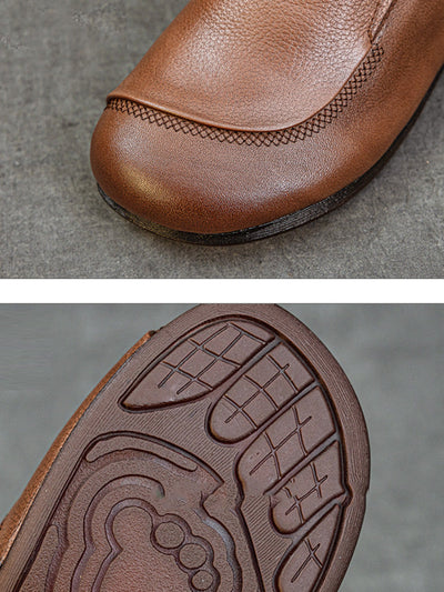 Women Vintage Genuine Leather Spliced Flat Shoes
