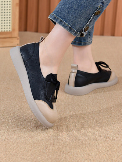 Women Summer Casual Leather Spliced Flat Shoes