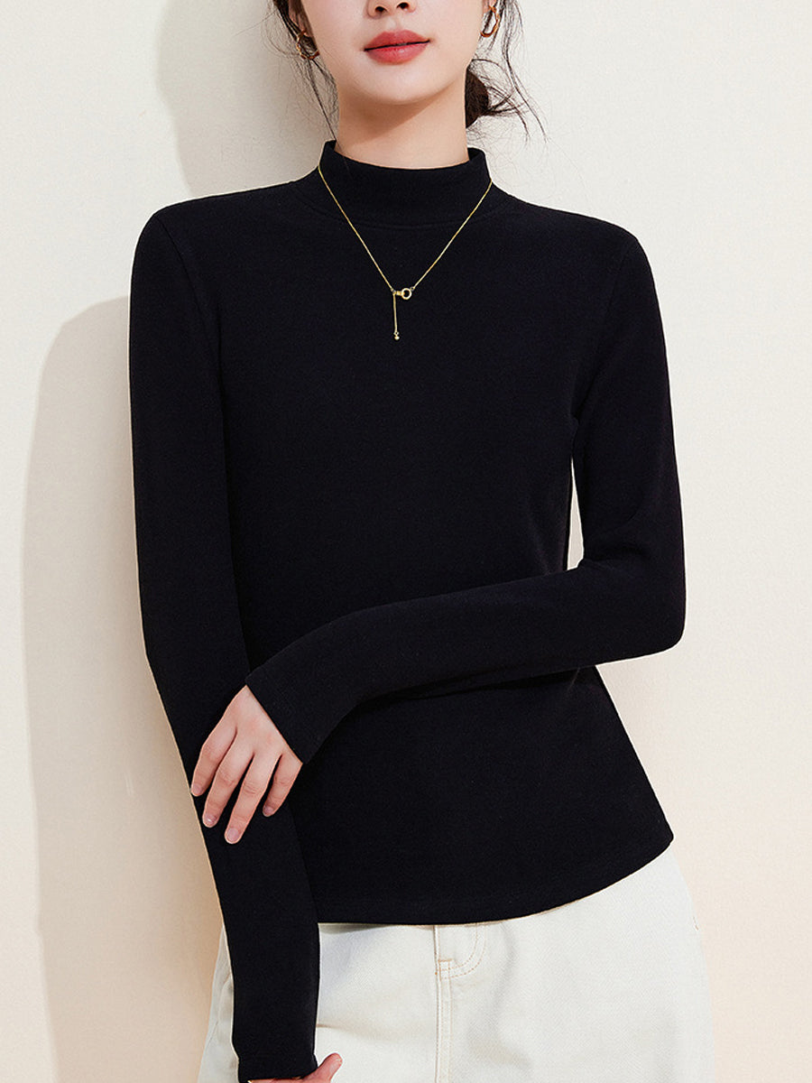 Women Autumn Pure Color Warm Half-Turtleneck Sweater