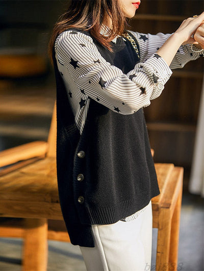 Casual Sleeveless Loose Solid Color Round-Neck Knitting Vest Outerwear