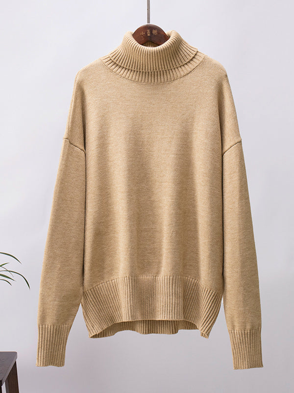 Long Sleeves Loose Solid Color High Neck Knitwear Pullovers Sweater Sweater Tops