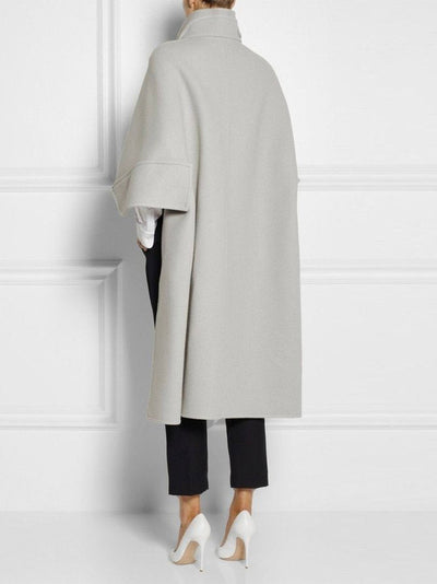 Casual High-Low Loose Solid Color Stand Collar Cape Jackets