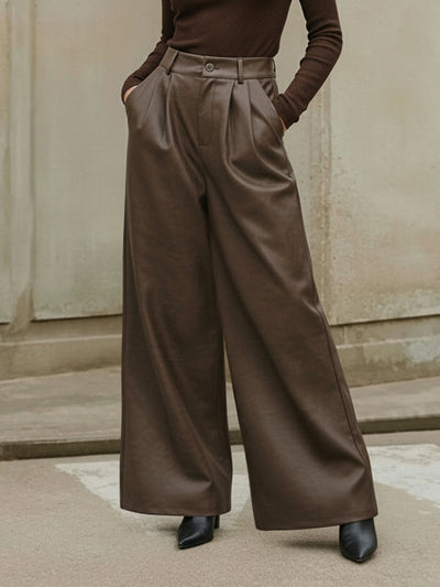 High Waisted Leather-Like Wide Leg Pants