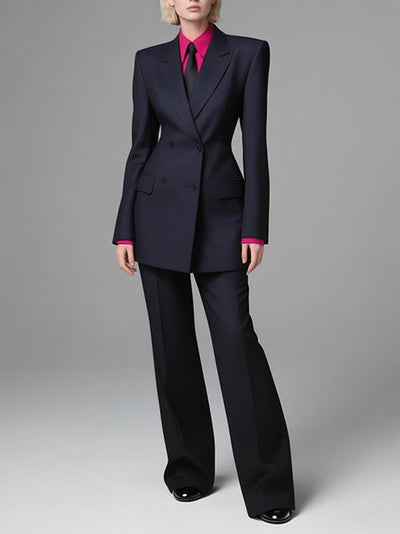 Long Sleeves Loose Buttoned Pockets Solid Color Notched Collar Blazer Outerwear