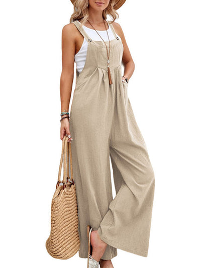 Loose Plus Size Pleated Split-Joint Square-Neck Overalls
