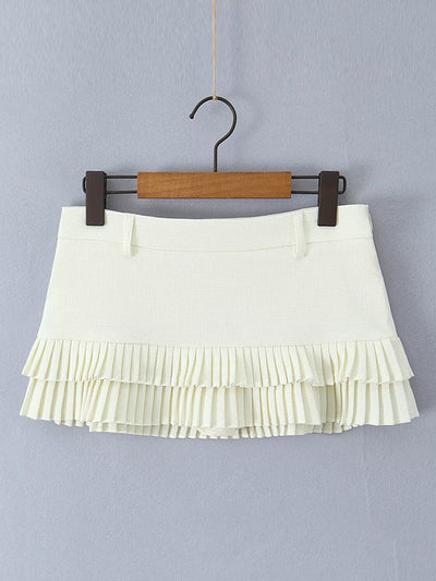 Loose No Belt Pleated Solid Color Skirts Bottoms