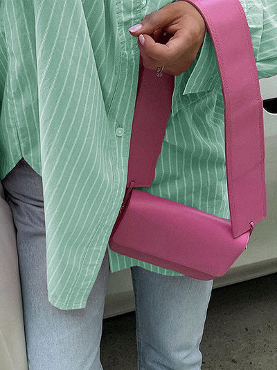 Long Sleeves Loose Buttoned Contrast Color Pockets Striped Lapel Blouses&Shirts Tops