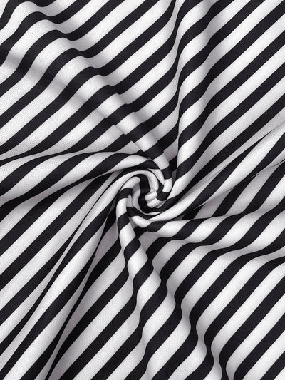 Loose Three-Quarter Sleeves Figure Printed Split-Joint Striped Stand Collar T-Shirts